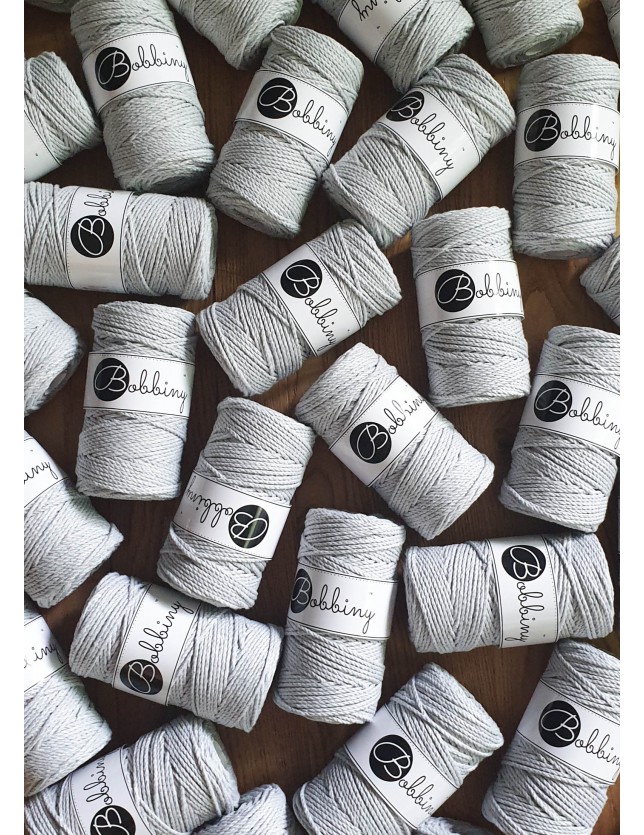 Light Grey 3ply macrame cotton rope 3mm 100m Bobbiny
