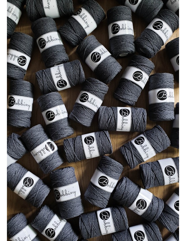 Bobbiny Macramé Yarn 3 mm 3ply Charcoal 100 m