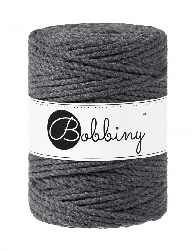 Charcoal 3ply macrame cotton rope 5mm 100m Bobbiny
