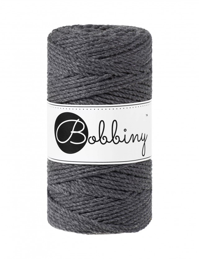 Charcoal 3ply macrame cotton rope 3mm 100m Bobbiny