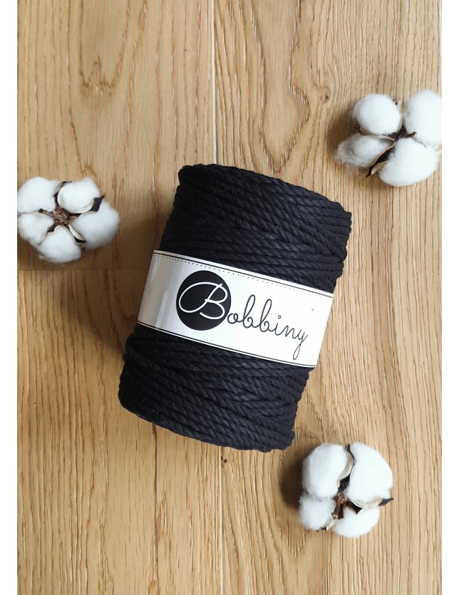 Czarny sznurek do makramy 3ply 5mm 100m Bobbiny