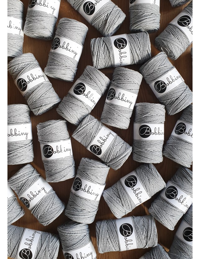 Silver 3ply macrame cotton rope 3mm 100m Bobbiny
