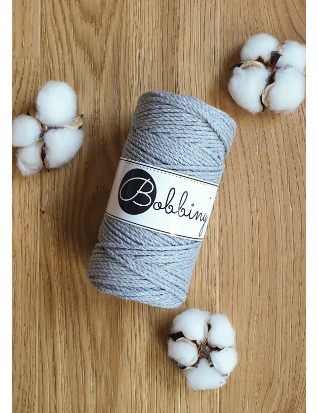 Silver 3ply macrame cotton rope 3mm 100m Bobbiny