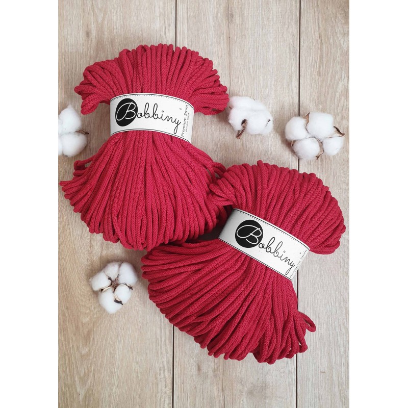 Czerwony Sznurek pleciony 5mm 100m Bobbiny